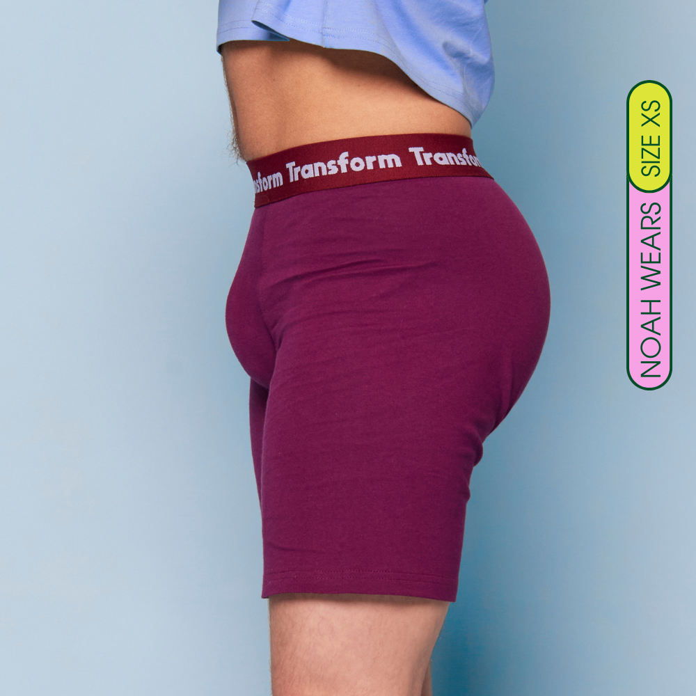 Trans masc person wearing packing trunks with realistic bulge - UK FTM underwear