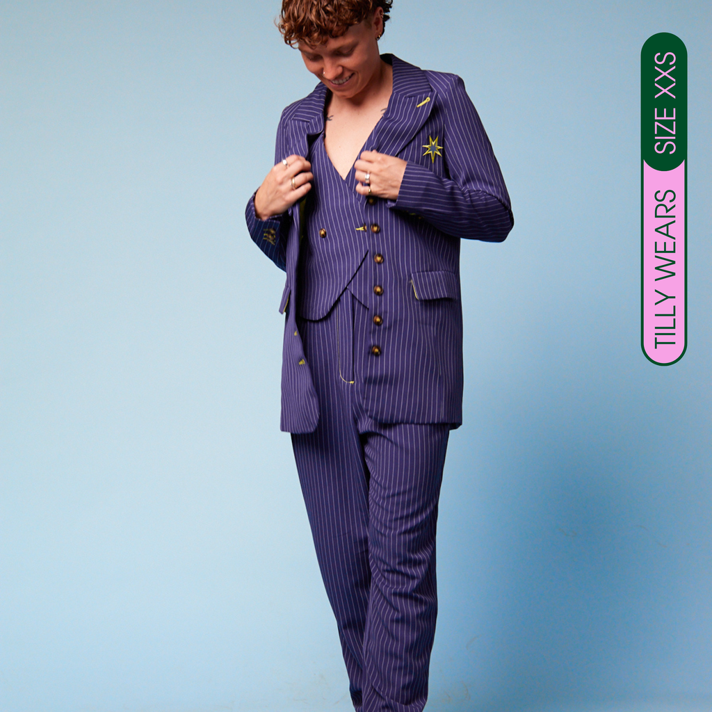 Tilly Lucas-Rodd wearing our Tripp Suit I Transform Transwear
