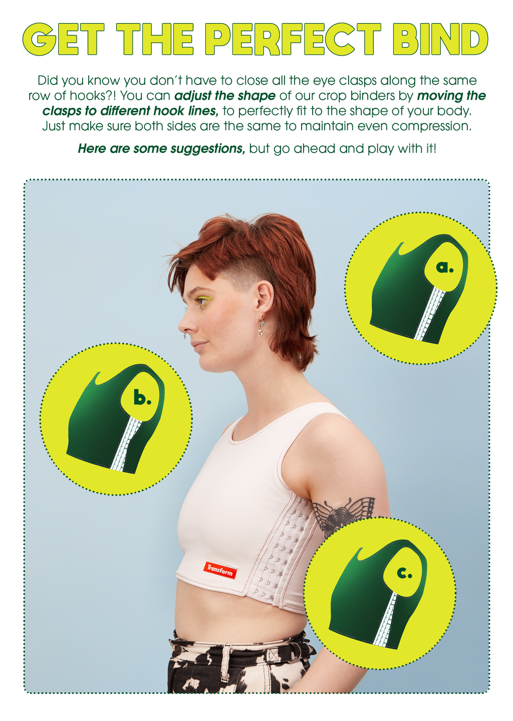 diagram showing how our chest binder is adjustable to your body shape